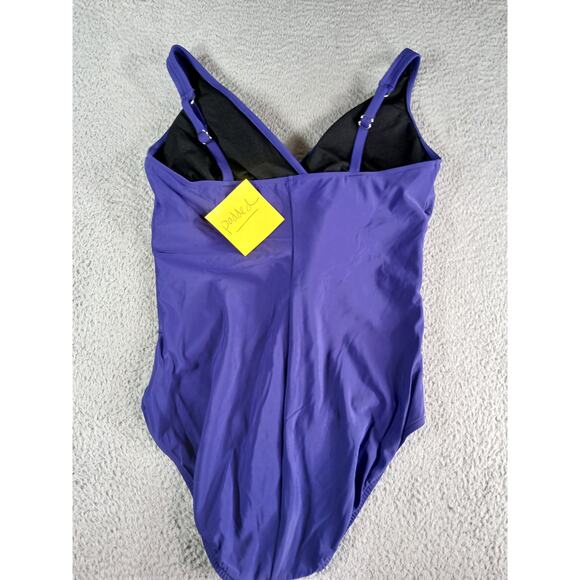 Aqua Green One Piece Swimsuit Womens XL Purple Solid Cheeky Padded V Neck NWT - Picture 8 of 10
